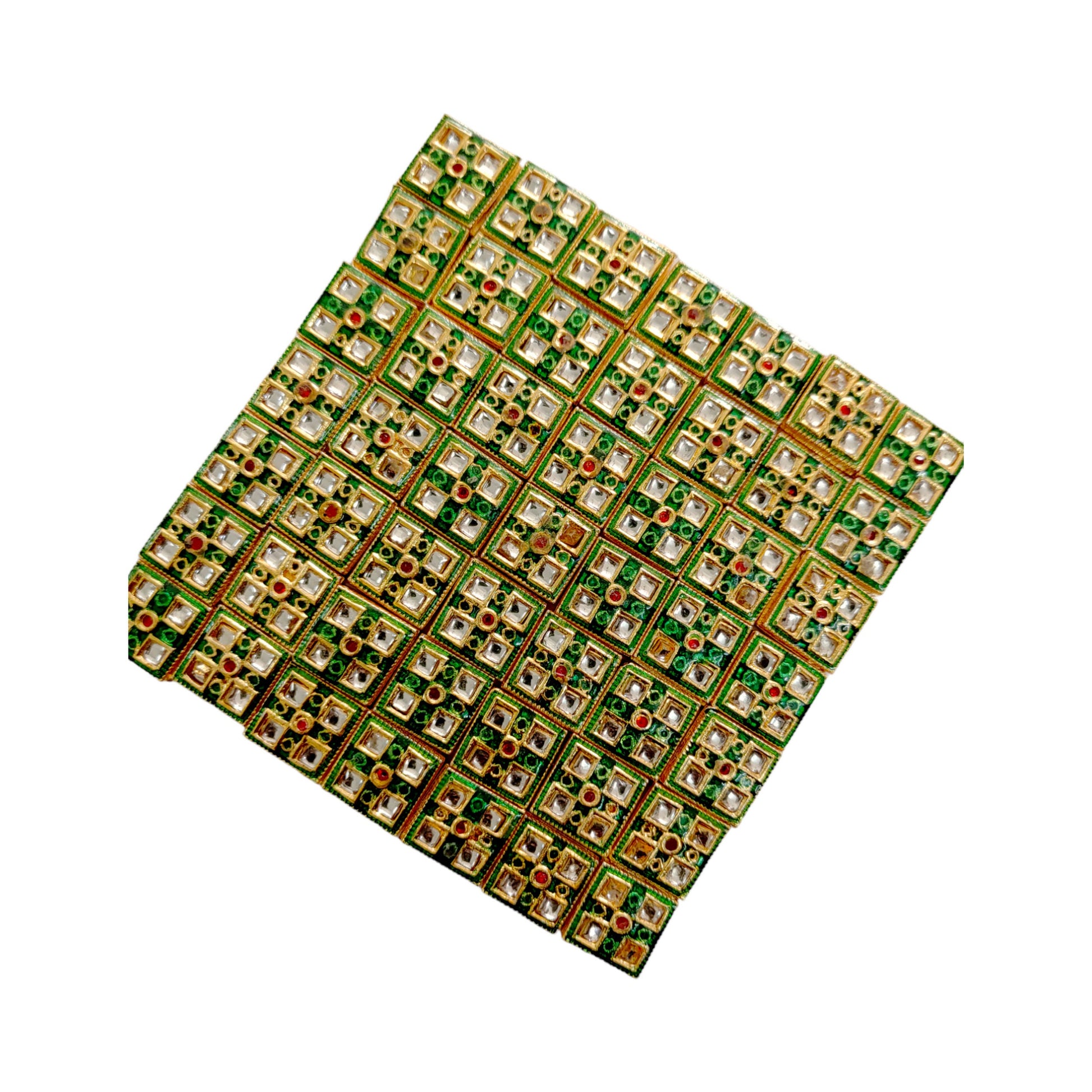 Indian Petals Enamel coated Square Polki Chowki Metal Motif for Craft Decoration or Rakhi - 12509