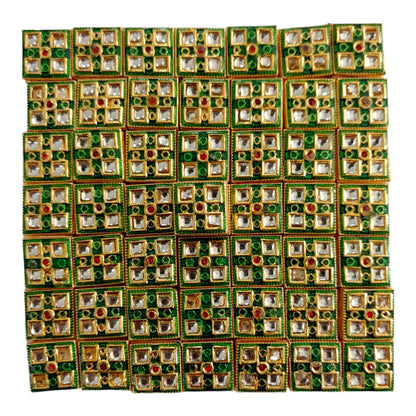 Indian Petals Enamel coated Square Polki Chowki Metal Motif for Craft Decoration or Rakhi - 12509