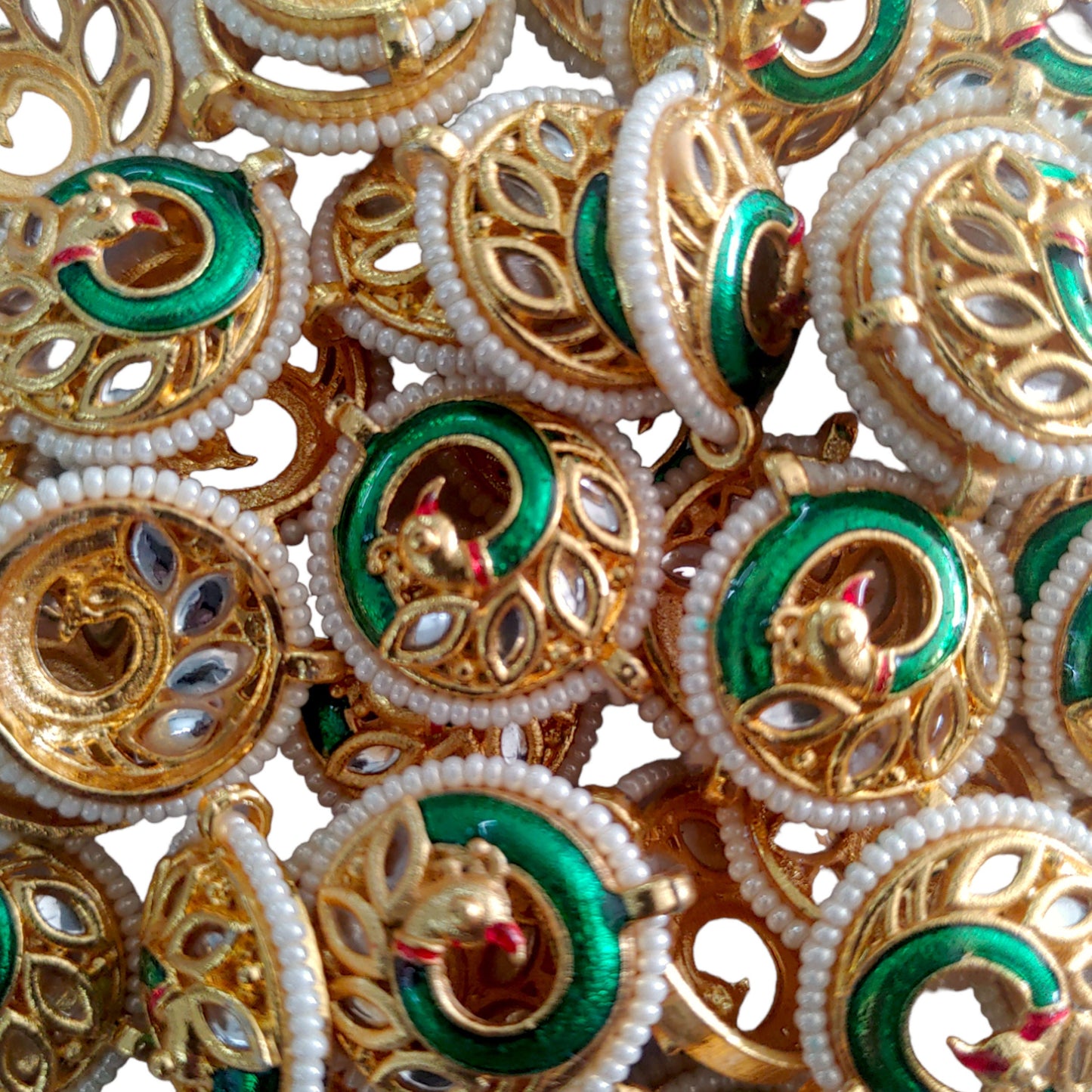 Indian Petals Round Shape Peacock Casting Metal Pendant Motif for Rakhi, Jewelry making, Craft or Decor.