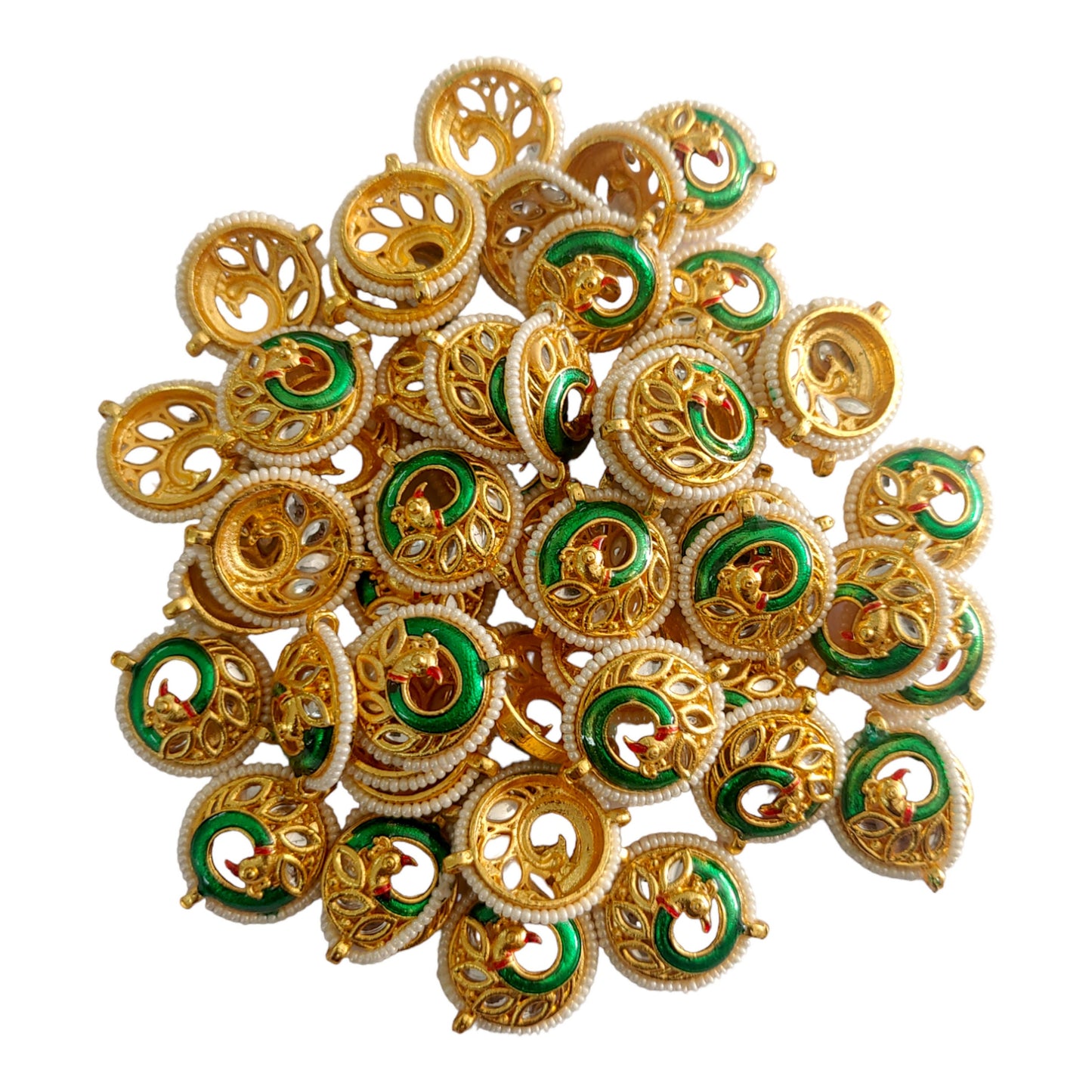 Indian Petals Round Shape Peacock Casting Metal Pendant Motif for Rakhi, Jewelry making, Craft or Decor.