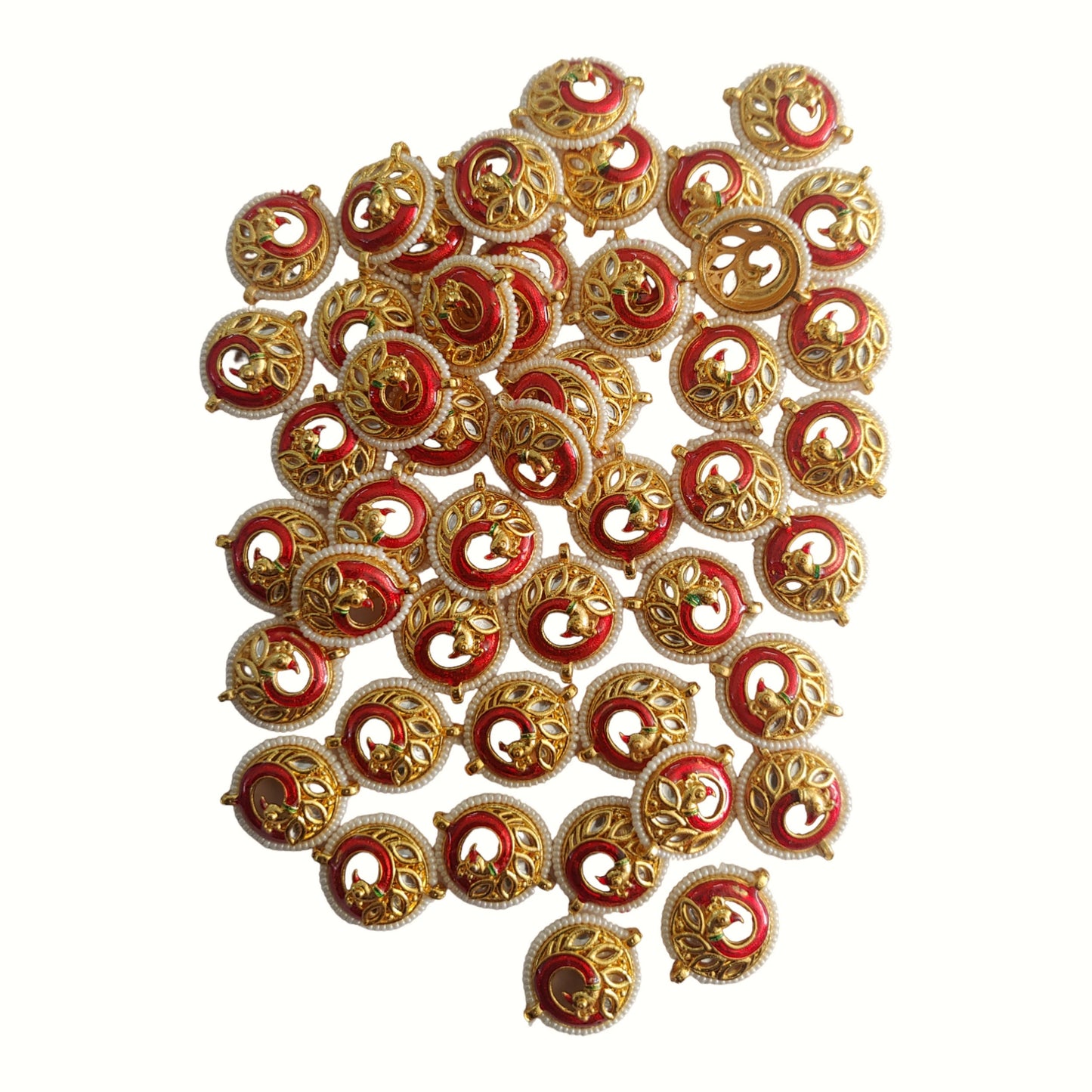 Indian Petals Round Shape Peacock Casting Metal Pendant Motif for Rakhi, Jewelry making, Craft or Decor.