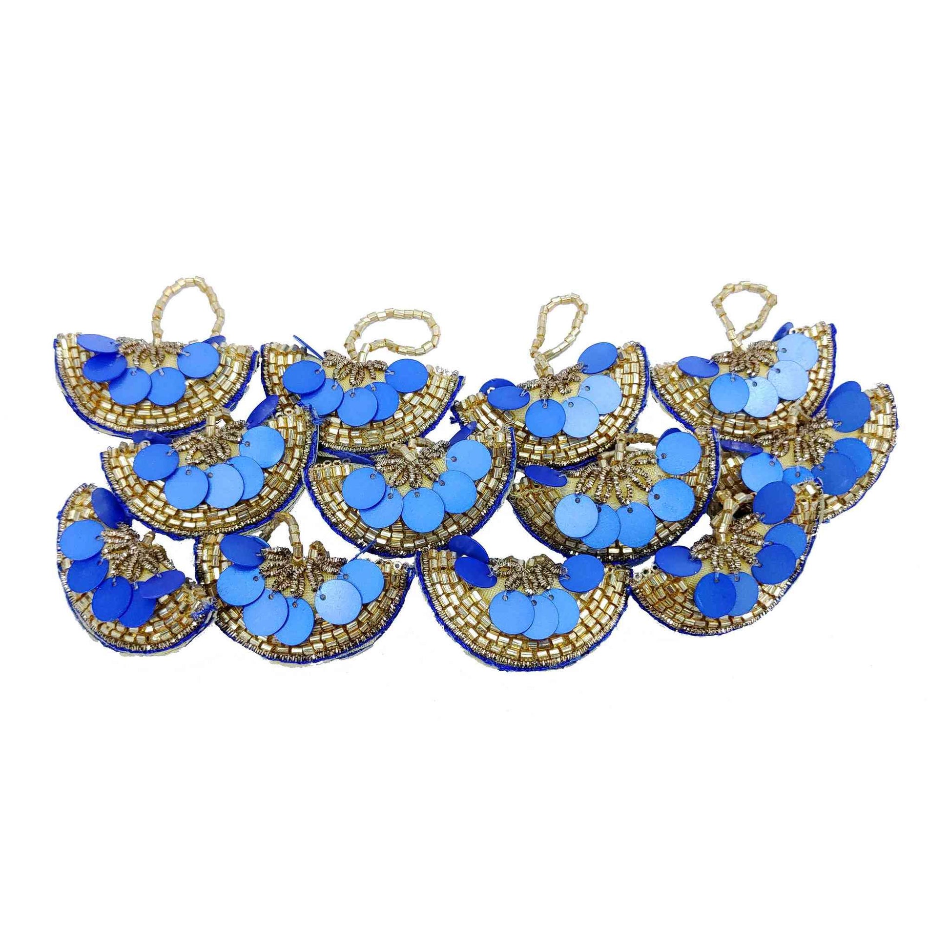 Indian Petals Designer Sequence Latkan Buti for DIY Craft, Trouseau Packing or Decoration (Bunch of 12) - Design 201, Blue - Indian Petals