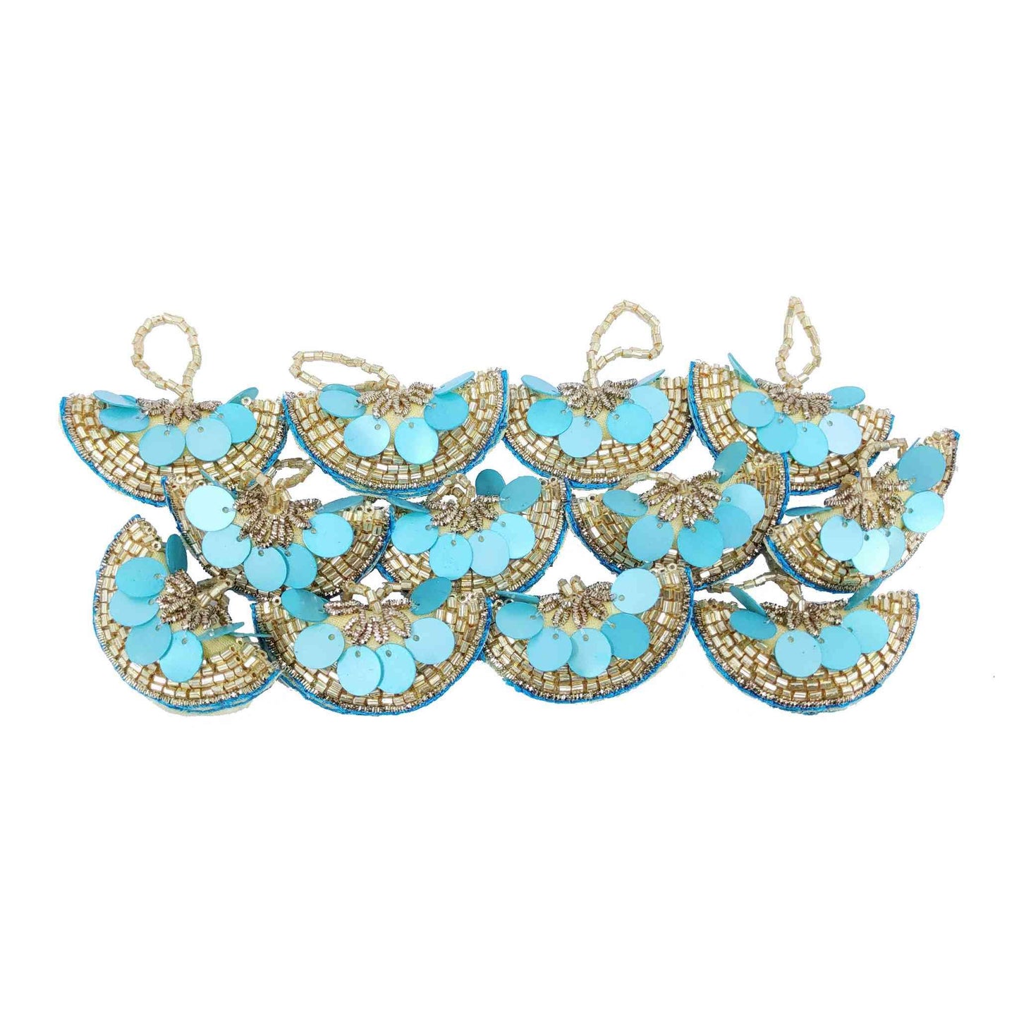 Indian Petals Designer Sequence Latkan Buti for DIY Craft, Trouseau Packing or Decoration (Bunch of 12) - Design 201, Turquoise - Indian Petals