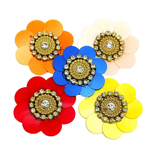 Indian Petals Sequence work Floral Buti for DIY Craft, Trouseau Packing or Decoration (Bunch of 12) - Design 206 - Indian Petals