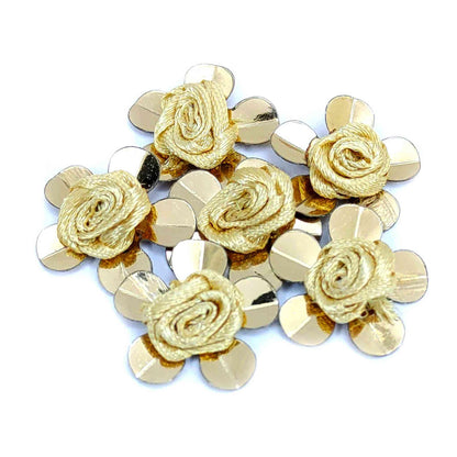 Indian Petals Sequence work Fabric Floral Buti for DIY Craft, Trouseau Packing or Decoration (Bunch of 12) - Design 207, Gold - Indian Petals