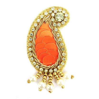 Indian Petals Keri Design Sequence Buti with Stones for DIY Craft, Trouseau Packing or Decoration (Bunch of 12) - Design 209, Orange - Indian Petals