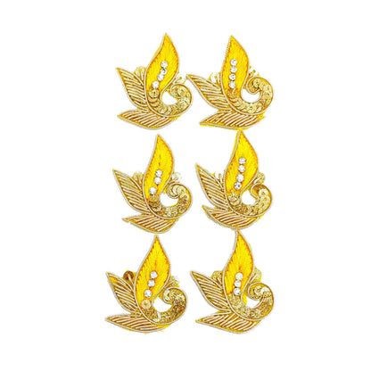 Indian Petals Tilak Style Traditional Buti for DIY Craft, Trouseau Packing or Decoration (Bunch of 12) - Design 212, Yellow - Indian Petals