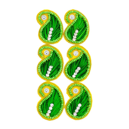 Indian Petals Traditional Tilak Style Thread Buti for DIY Craft, Trousseau Packing or Decoration (Bunch of 12) - Design 214, Green - Indian Petals