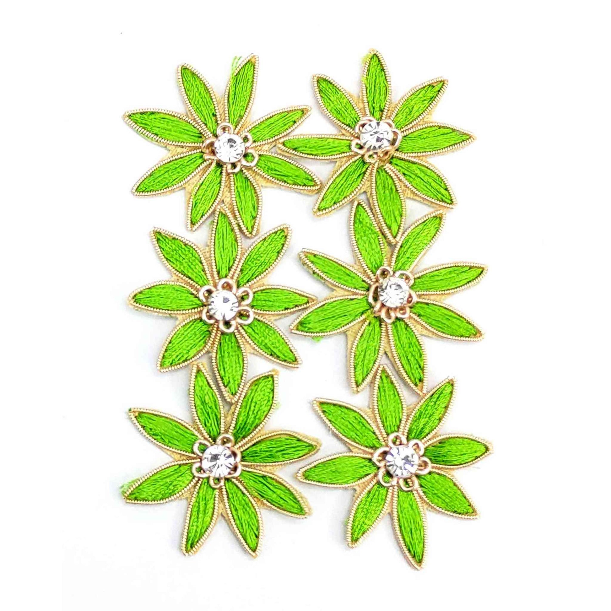 Indian Petals Threaded Strar Style Buti for DIY Craft, Trousseau Packing or Decoration (Bunch of 12) - Design 215, Green - Indian Petals