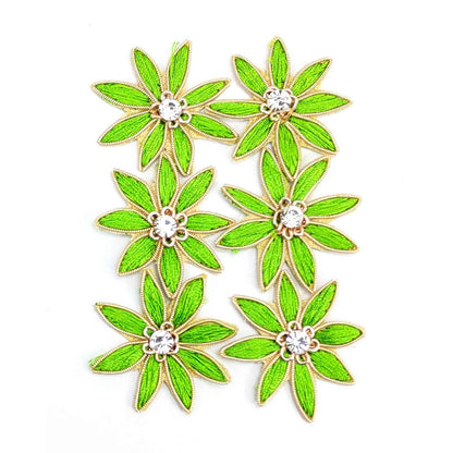 Indian Petals Threaded Strar Style Buti for DIY Craft, Trousseau Packing or Decoration (Bunch of 12) - Design 215, Green - Indian Petals