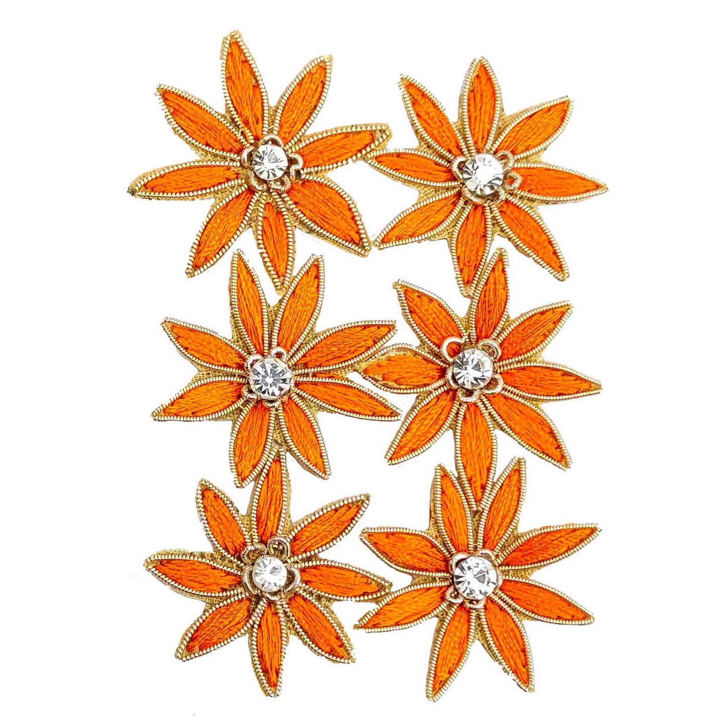 Indian Petals Threaded Strar Style Buti for DIY Craft, Trousseau Packing or Decoration (Bunch of 12) - Design 215, Orange - Indian Petals
