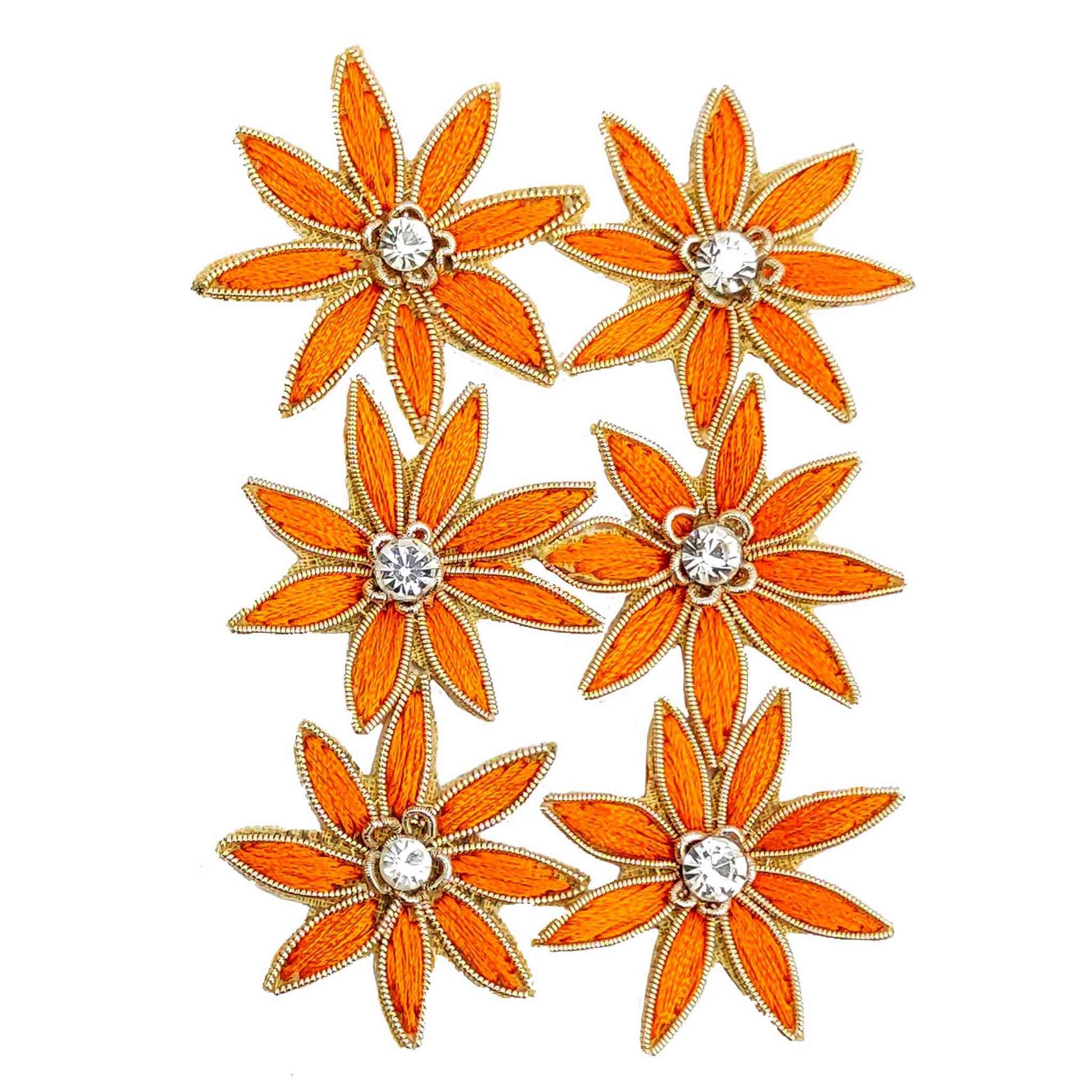Indian Petals Threaded Strar Style Buti for DIY Craft, Trousseau Packing or Decoration (Bunch of 12) - Design 215, Orange - Indian Petals