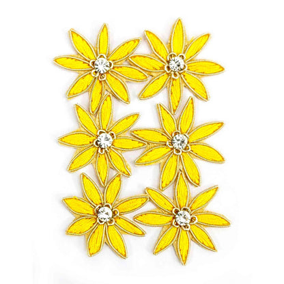 Indian Petals Threaded Strar Style Buti for DIY Craft, Trousseau Packing or Decoration (Bunch of 12) - Design 215, Yellow - Indian Petals