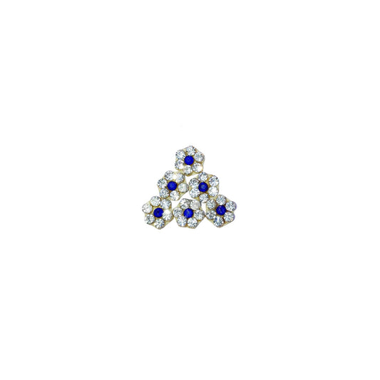 Indian Petals Rhinestone Studded Round Buti with Pearls for DIY Craft, Trousseau Packing or Decoration, Blue - Design 217