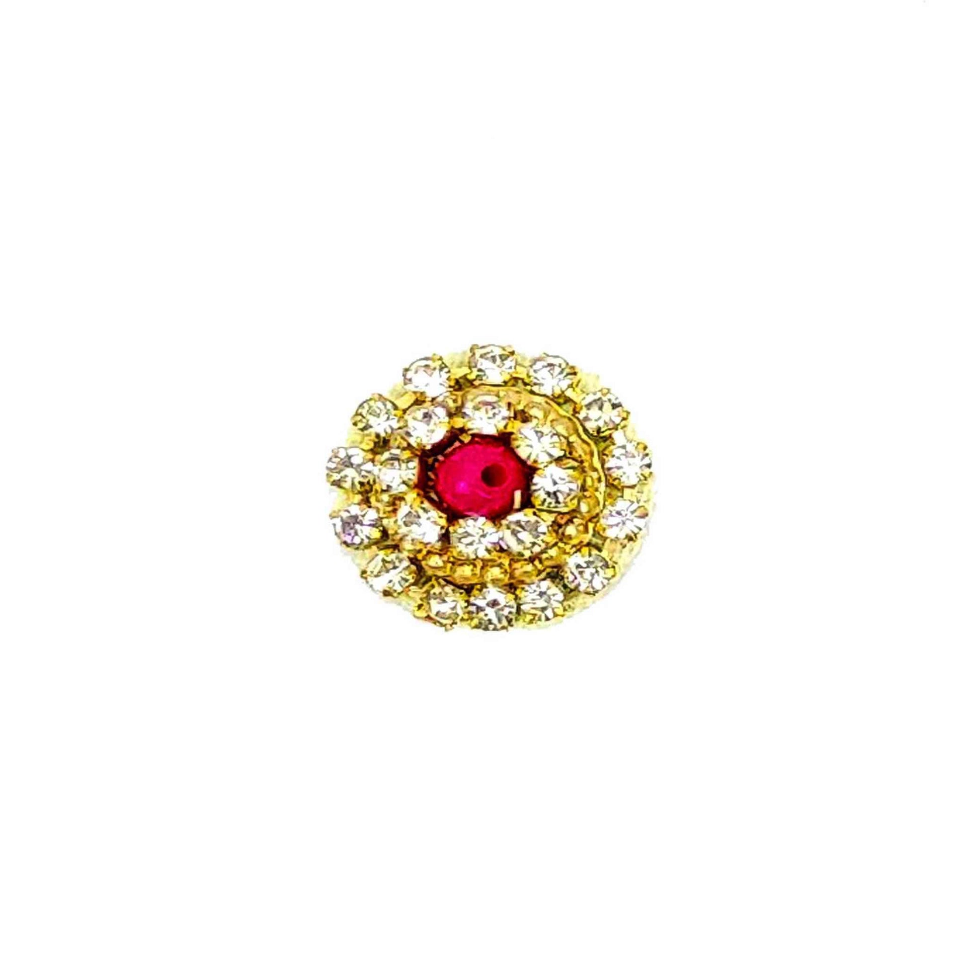 Indian Petals Rhinestone Studded Buti for DIY Craft, Trousseau Packing or Decoration (Bunch of 12) - Design 220, Crimson - Indian Petals