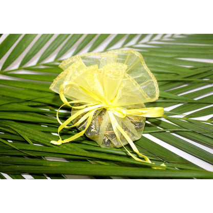 Indian Petals Durable Reusable multi-purpose Translucent Net with pull Strings Gift Bag Potli (Pack of 10) Holds Up to 2Kg, Yellow - Indian Petals