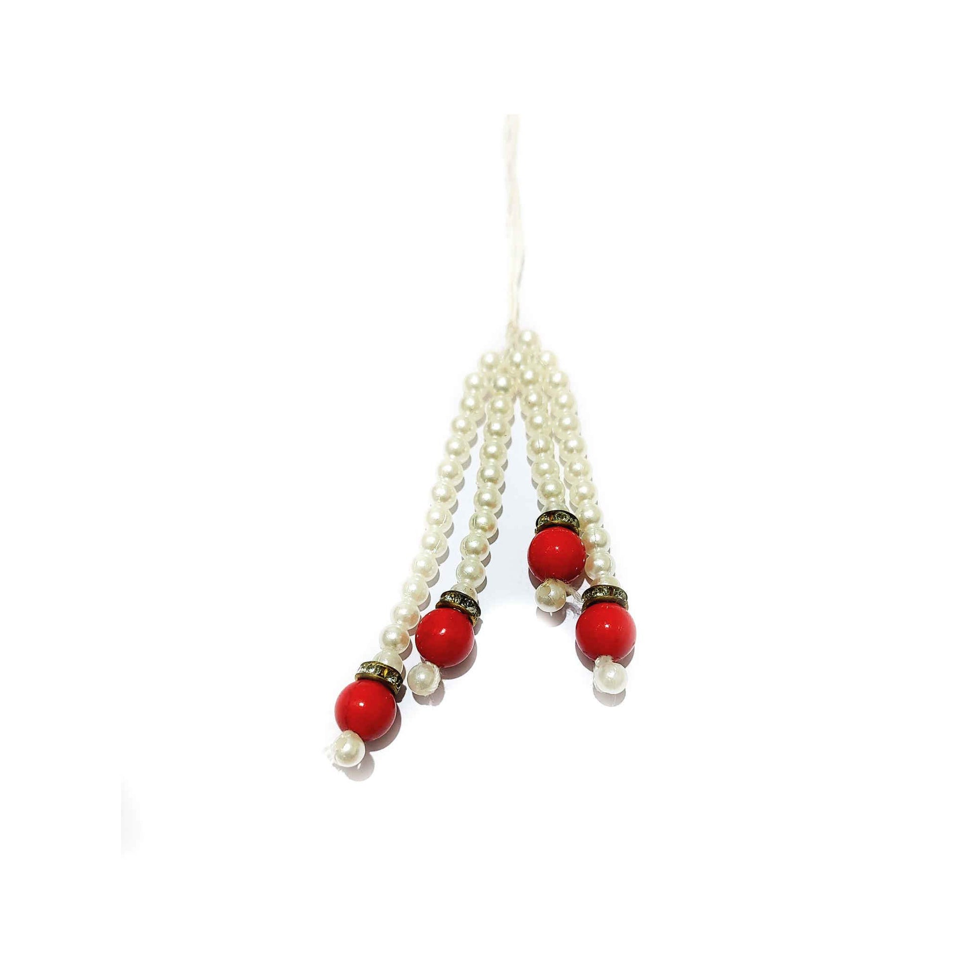 Indian Petals Small Pearl Beads with Red Bead and Diamond Ring Handmade DIY Craft, Jewelry Tassel - Design 818