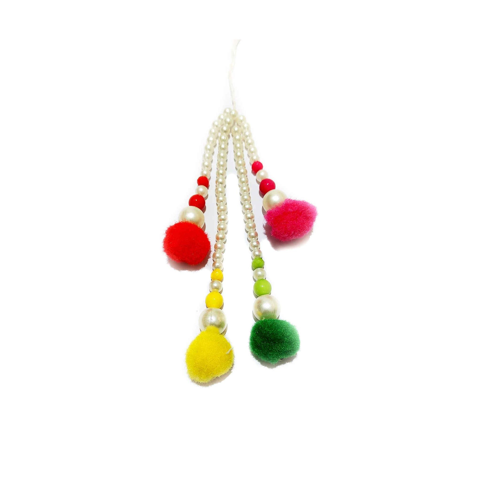 Indian Petals Pearl Beads Handmade DIY Craft, Jewelry Fringe Tassel with Pom Pom - Design 834