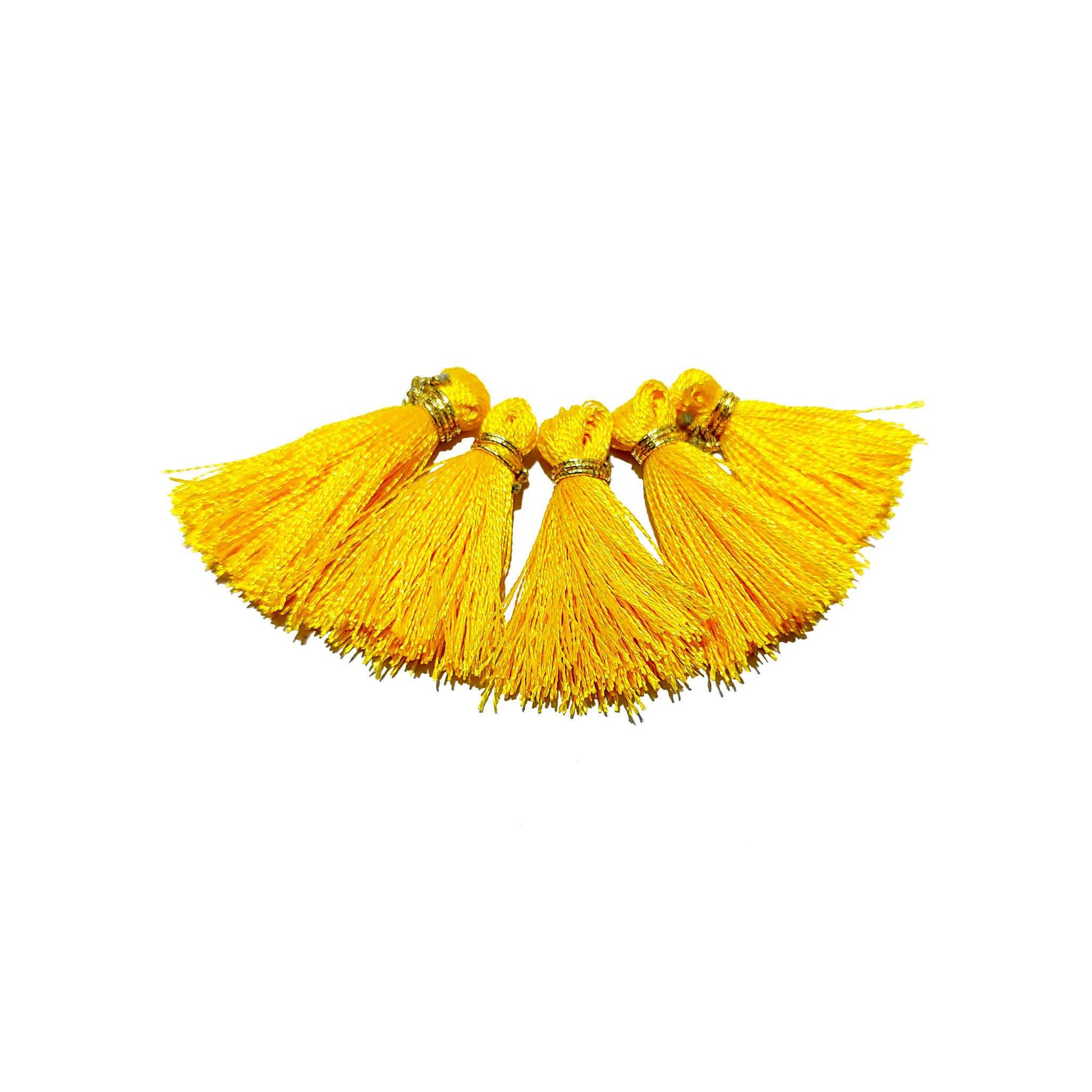 Indian Petals Handmade Mini Thread Fringe Tassel for Craft, Jewelry or Dressing - Design 857, Yellow