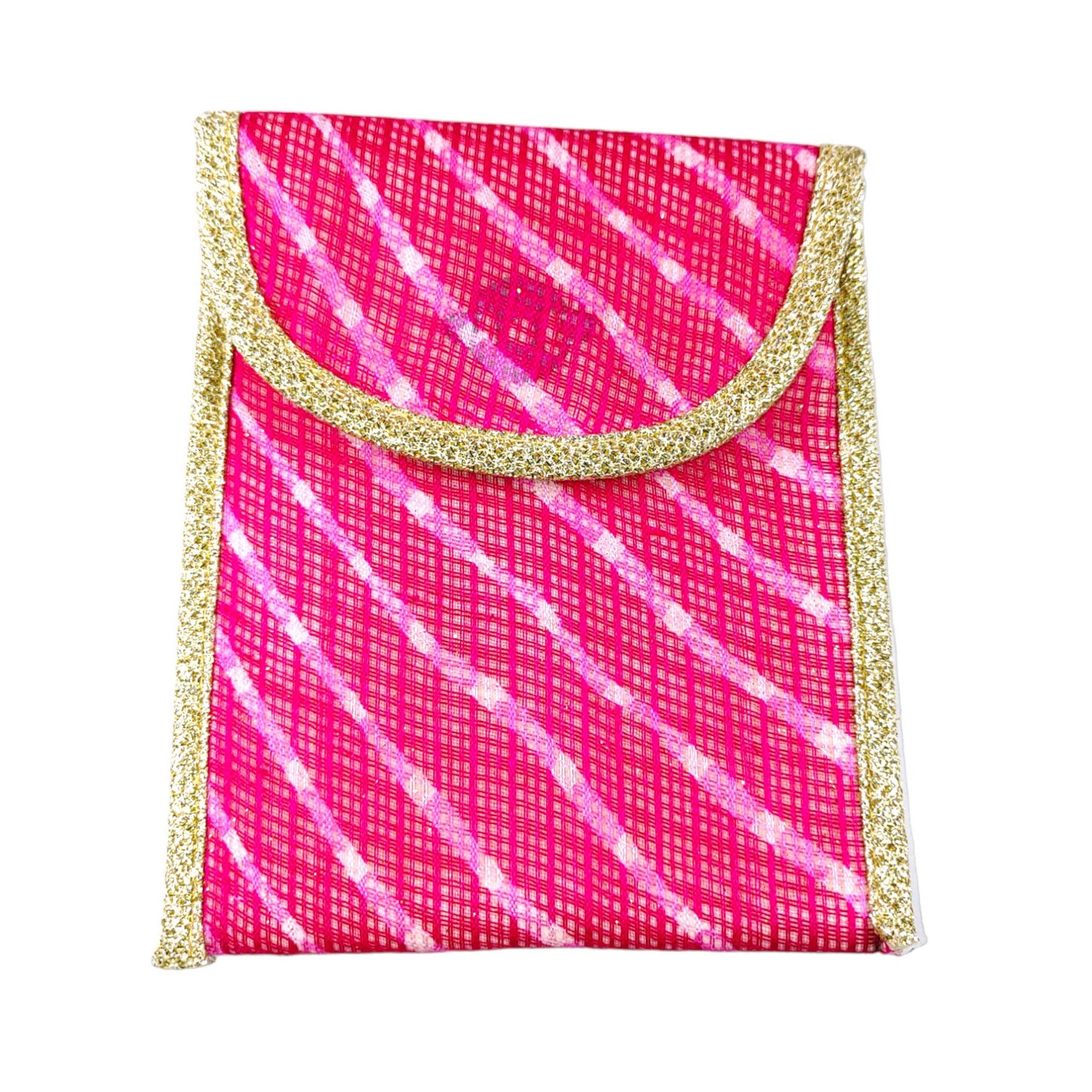 Indian Petals Glittery Lehriya Pocket with Zari Border Gift Bag / Pouch - 111, Pink