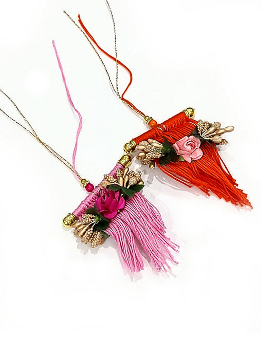 Indian Petals - Floral Scroll style Tassel Lumba Rakhi for your loving and Pretty Bhabhi