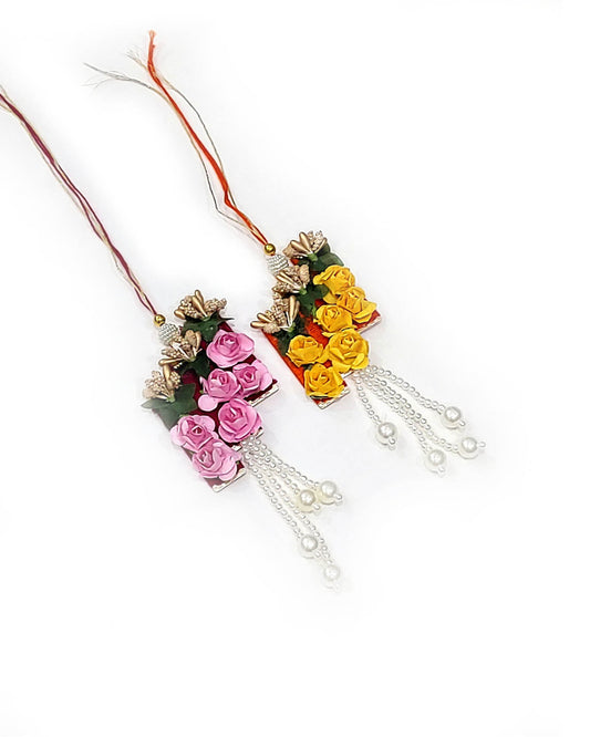 Indian Petals - Floral Sticks with Buds Style Pearl Tassel Lumba Rakhi for Favourite Bhabhi