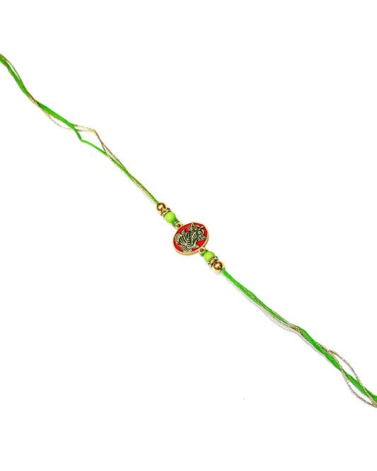 Indian Petals - Small weightless Metal Lord Ganesha Rakhi for your younger Brother