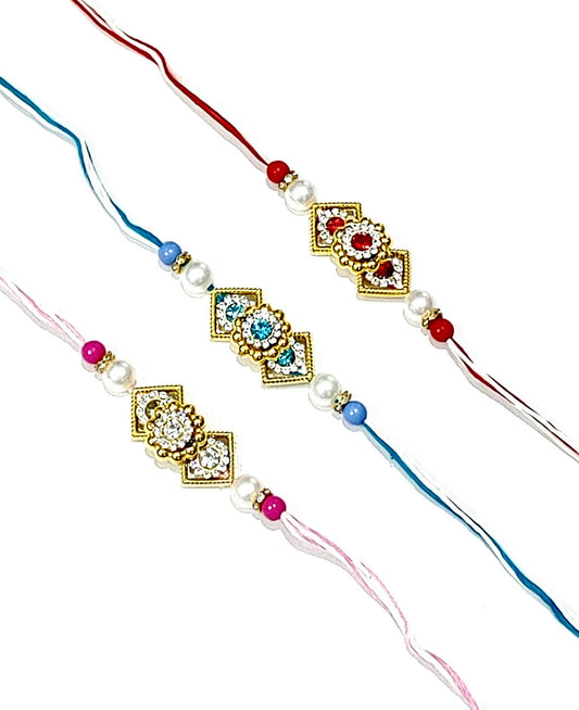 Indian Petals - Rhinestone Studded on Metal Cubes Light Weight Rakhi for your loving Brother
