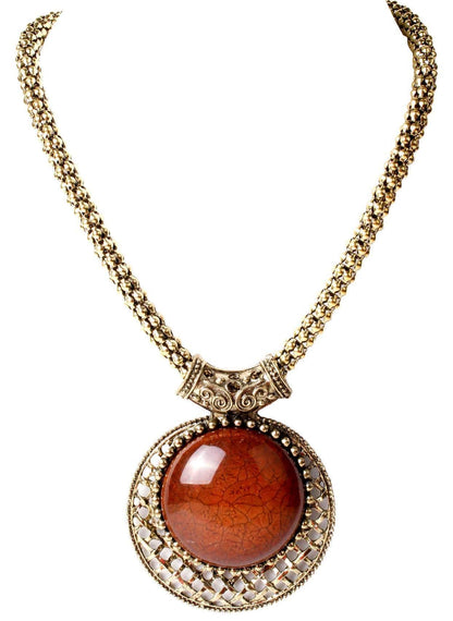 Indian Petals Big Agate Stones Design Imitation Fashion Metal Pendant with Long Chain For Girls - #Indian Petals#