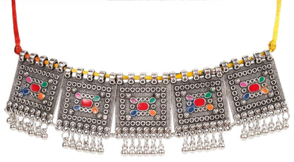 Indian Petals Retro Kashmiri Style Metal Imitation Fashion Oxidised Necklace with matching Earrings for Girls and Ladies - #Indian Petals#