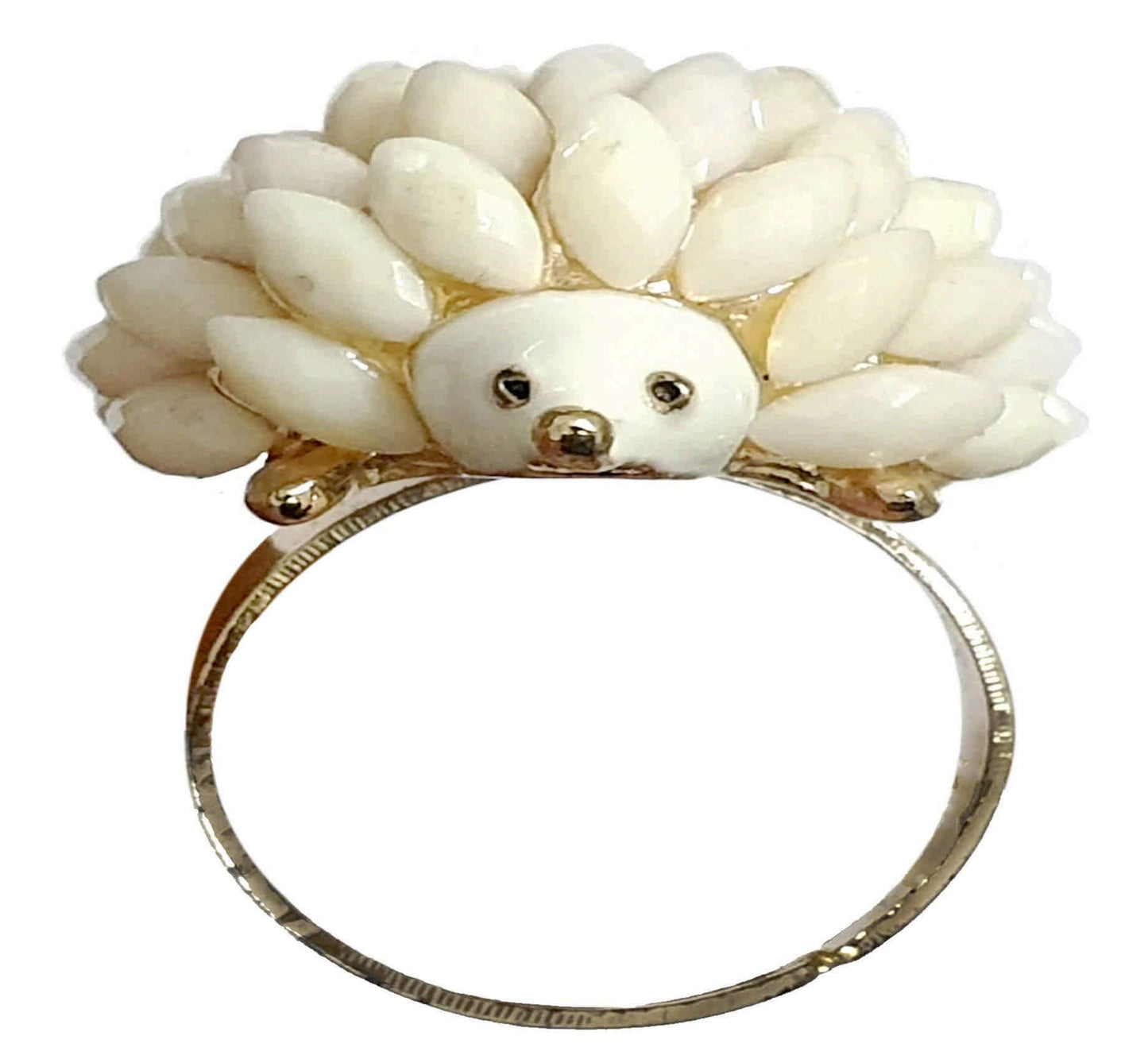 Indian Petals Rhinestone Pearls Studded Porcupine Design Imitation Artificial Metal Polished Animal Ring for Girls - #Indian Petals#
